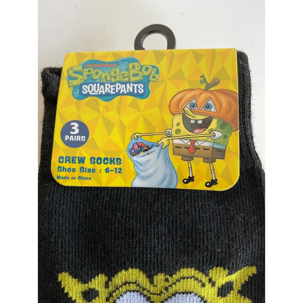 Nickelodeon SpongeBob SquarePants 3 Pack Crew Socks Shoe Size 6-12 Halloween New